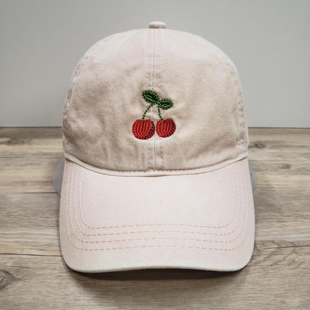 David And Young Hat Cap Strap Back One Size Pink Cherry Embroidered Womens